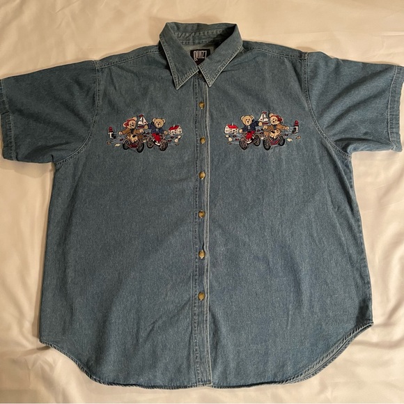 Quizz Womens Denim Jean Embroidered Teddy Bears Button Up Shirt Size 20 - Picture 4 of 7